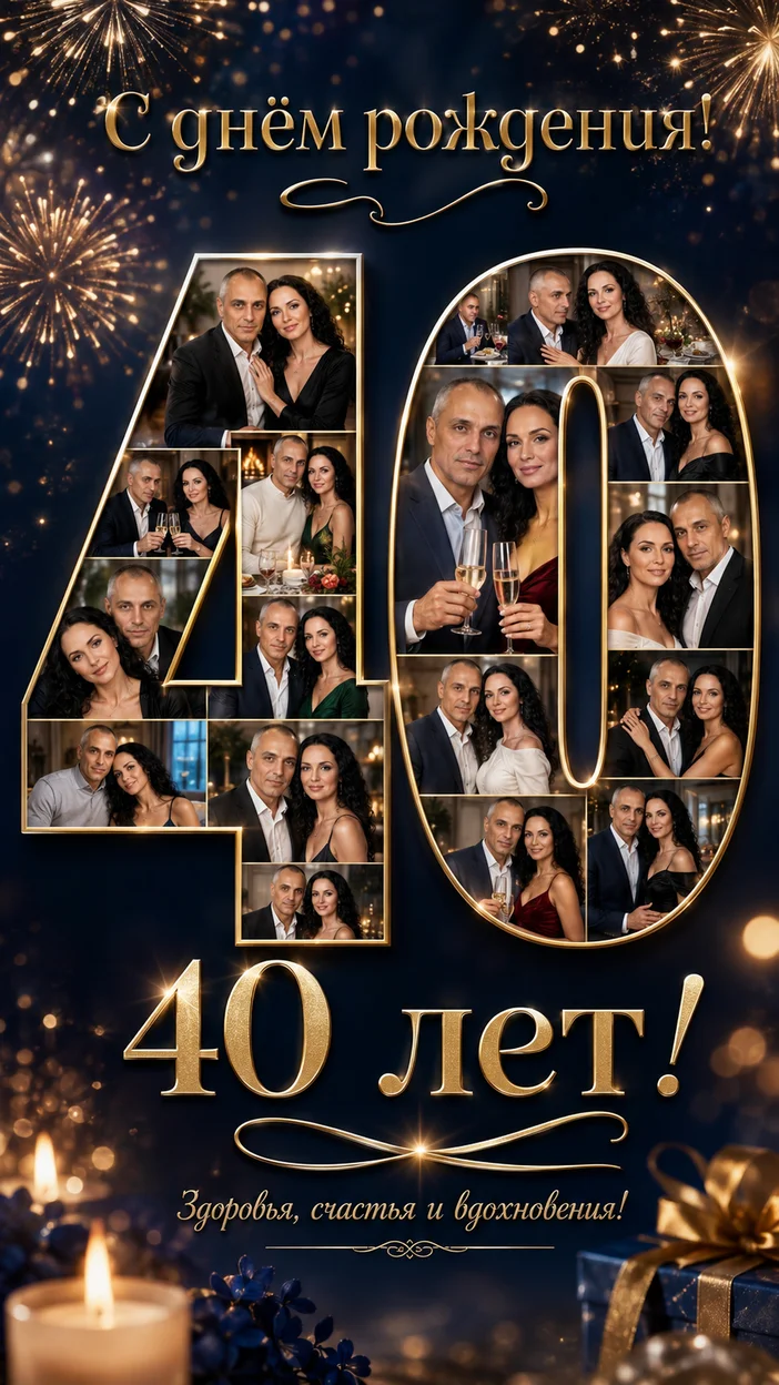 Фотооткрытка для юбиляра с пожеланием "40 лет!"