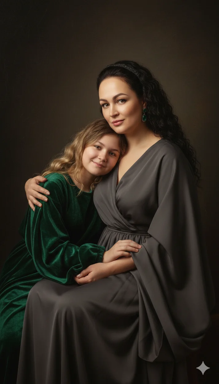 портрет матери и ребёнка в студийной съёмке