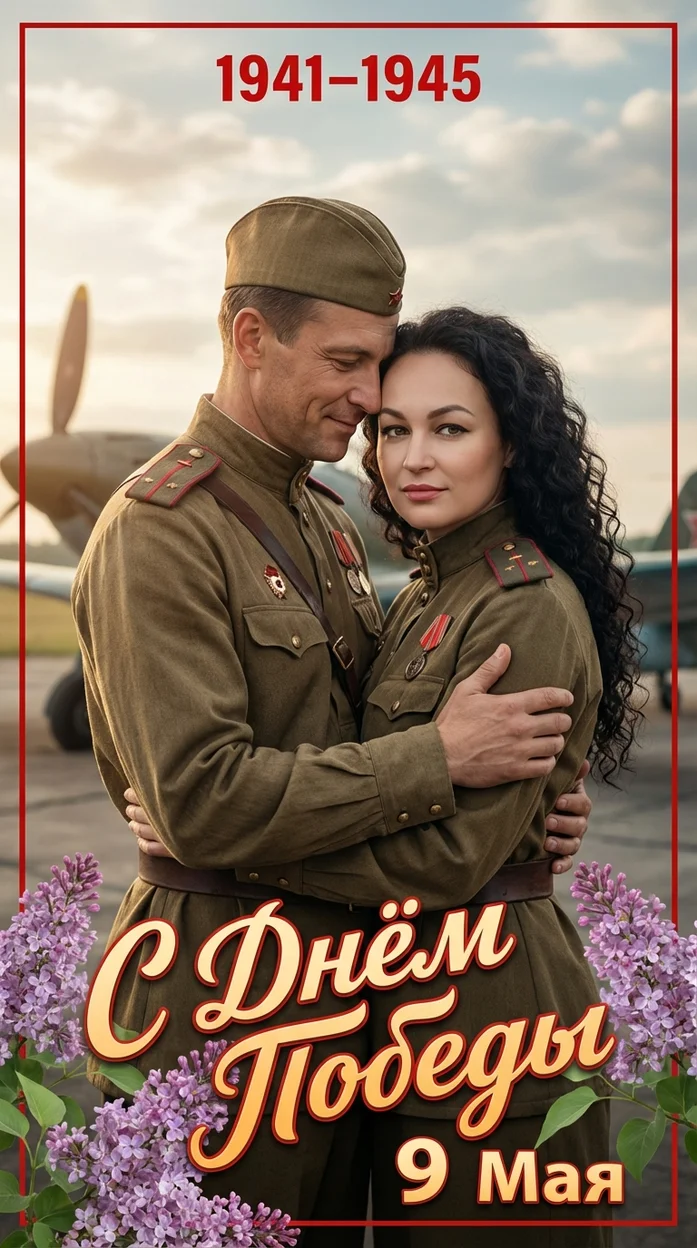 сцена в стиле памятного военного плаката ко Дню Победы для двоих 