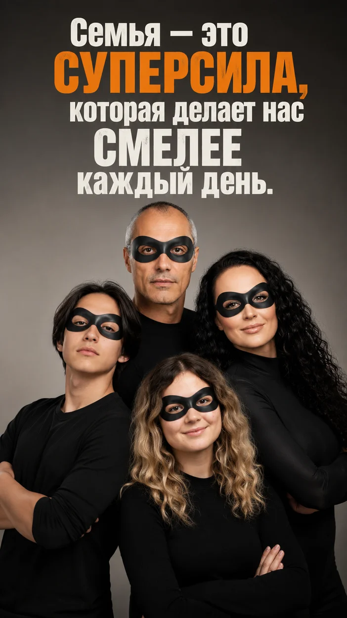 Фотосессия семьи в супергеройском тематическом баннере
