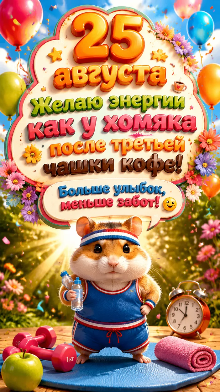 Открытка хомяка 25 августа на коврике