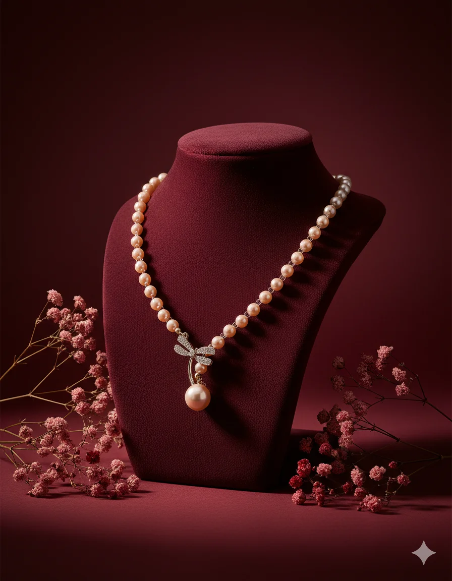 Сцена для продаж - Украшения на шею:Бархатная подставка в виде мягких цилиндрических валиков 