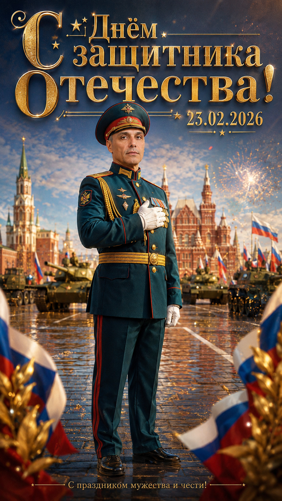 День защитника Отечества — 23.02.2026 — торжественная парадная открытка