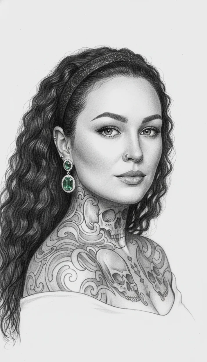  Альтернативный гламурный портрет с тату в карандашной технике