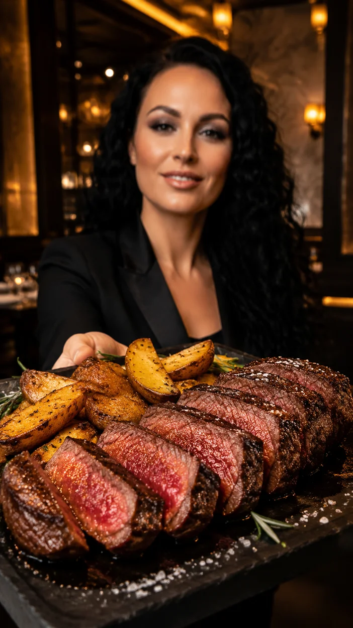 роскошный сочный стейк medium rare с яркой текстурой мяса 