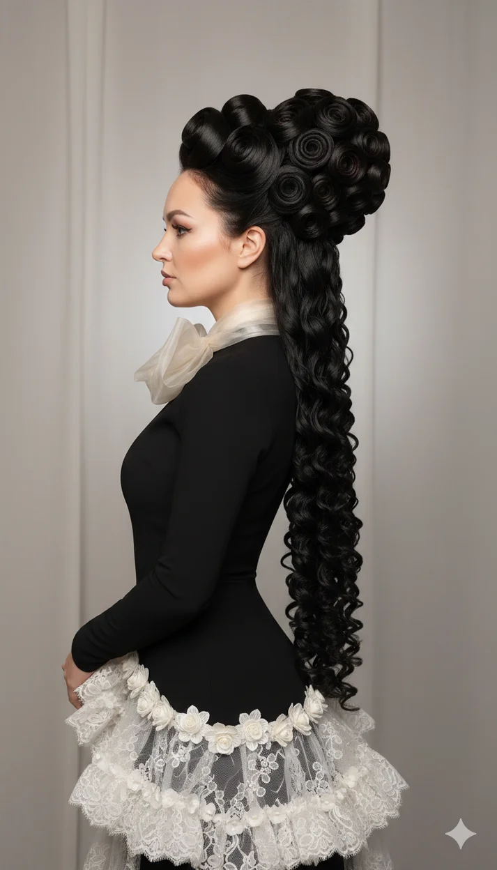 Барочная укладка с каскадными спиралями  - прически по фото 