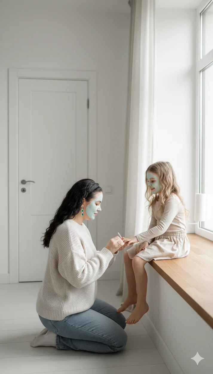 Мама и дочка с масками  на лице нейрофото 