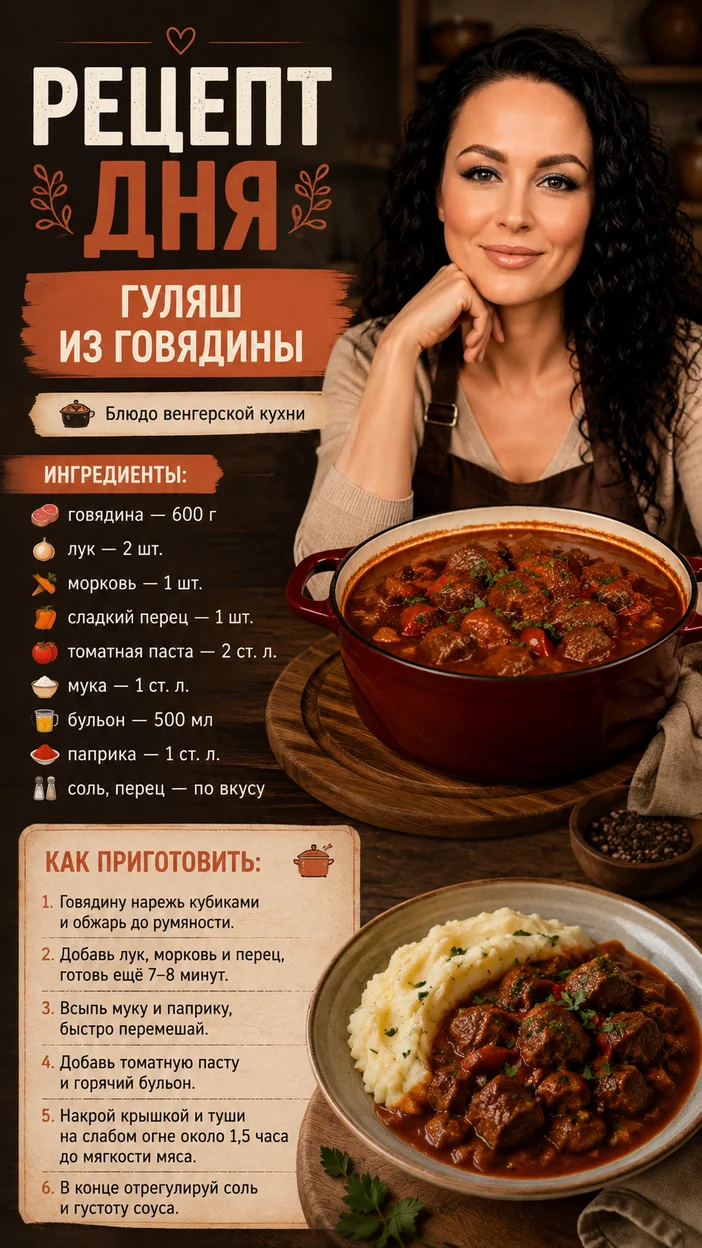Фотосессия рецепта дня с говяжьим гуляшом