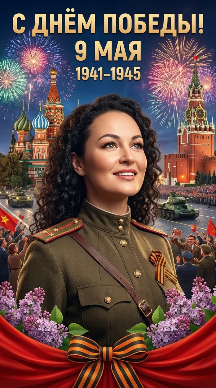 праздничная сцена в стиле торжественного плаката ко Дню Победы