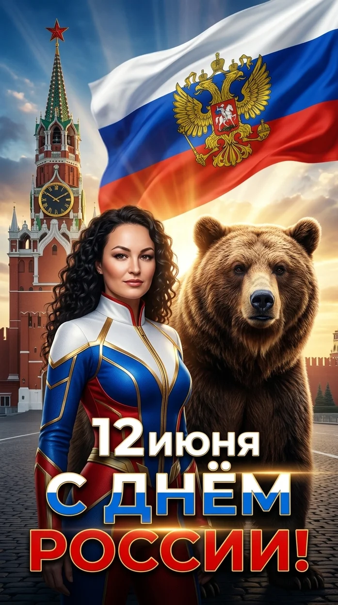   патриотический постер в стиле мощного кинематографичного банера ко Дню России