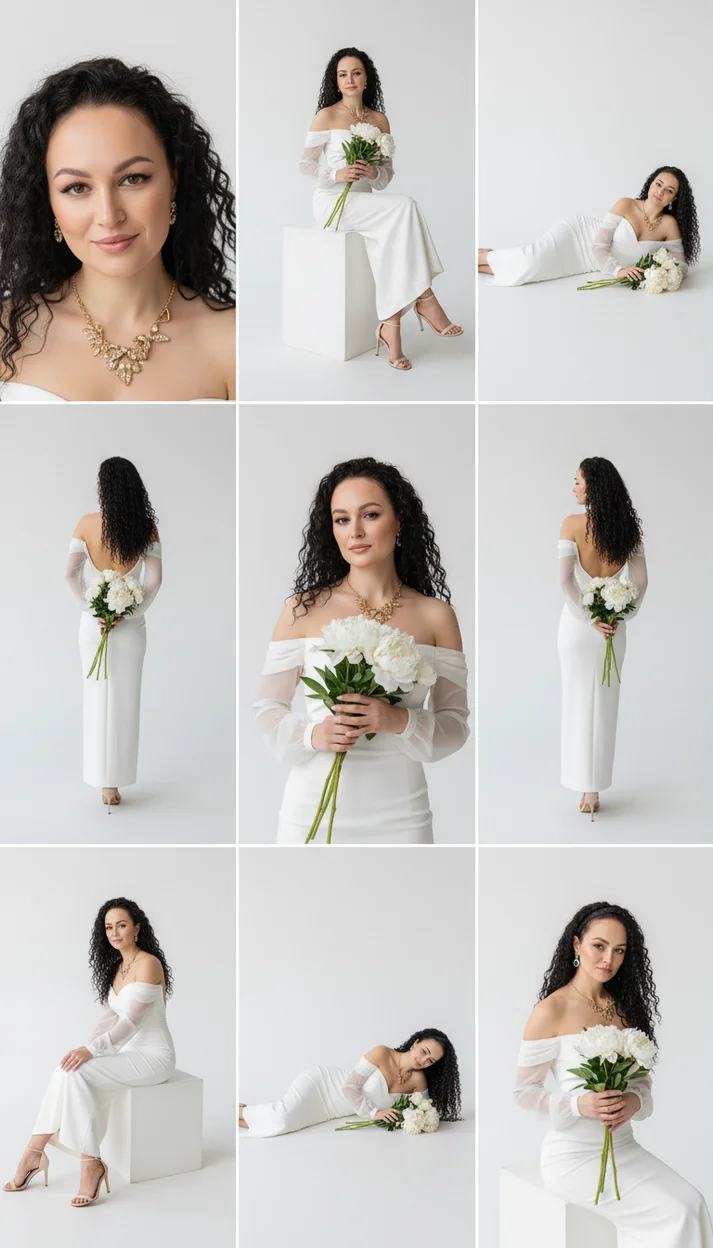 Коллаж Светлая элегантность — белая студийная фотосессия 