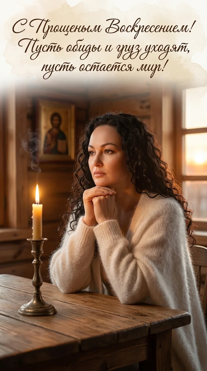  Открытка С Прощённым воскресеньем у свечи  с вашим фото 