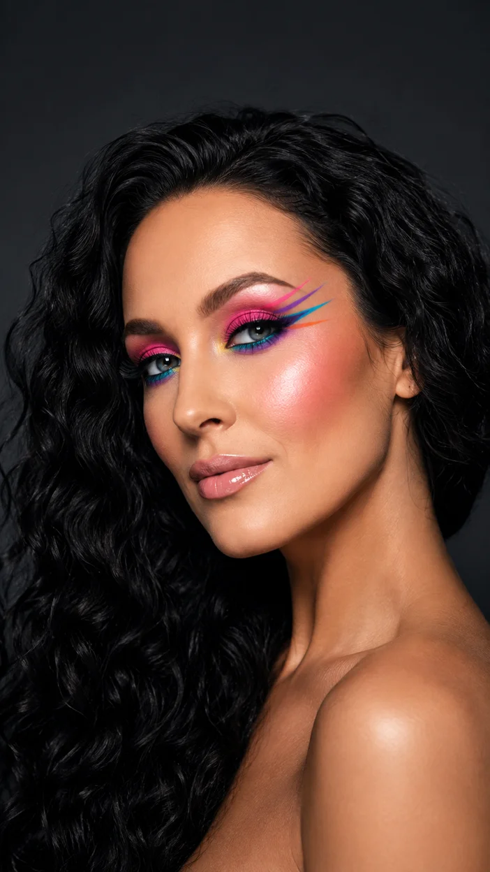 Фотосессия студийного beauty-портрета с ярким графичным макияжем