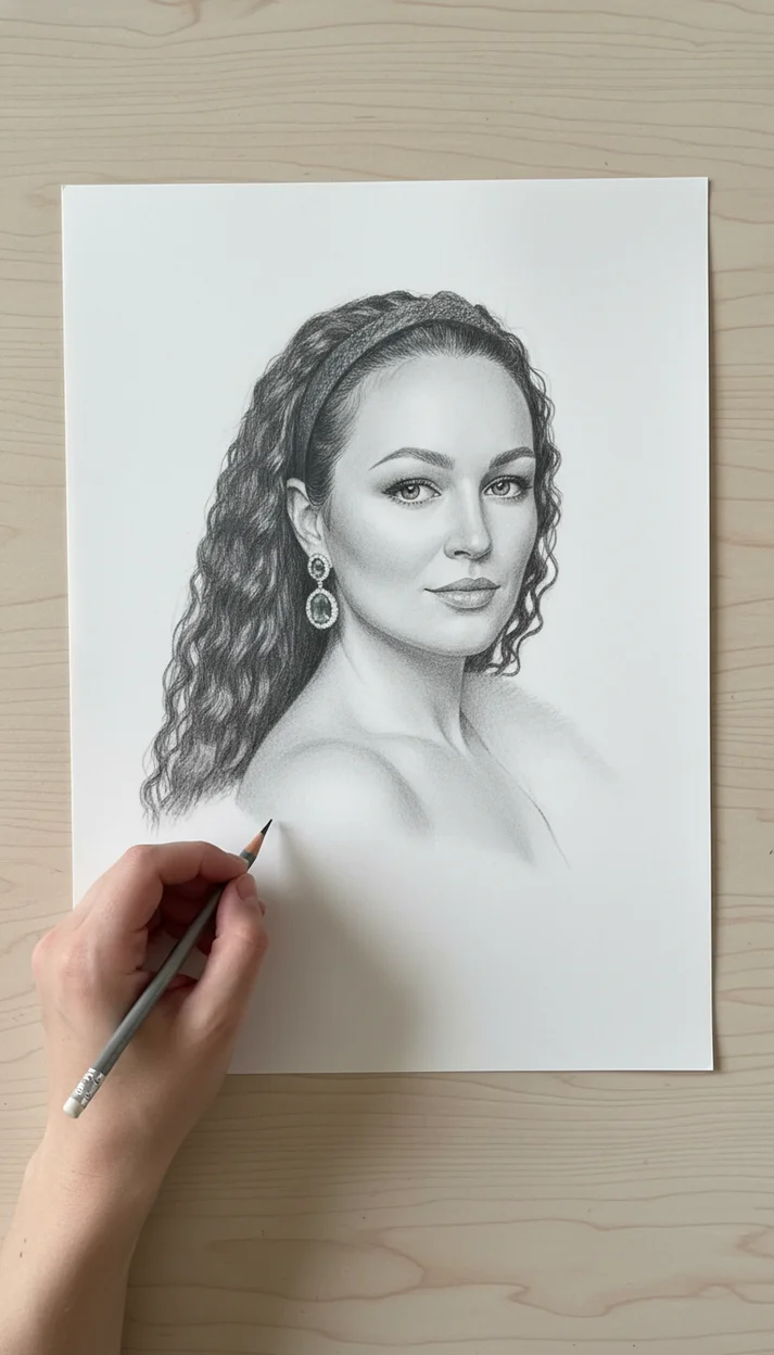 Рисунок карандашом с рукой художника