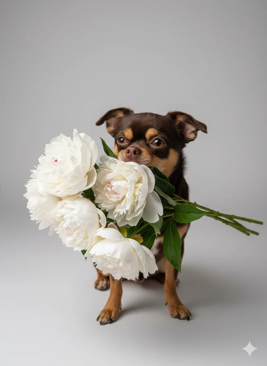 Собака с цветами 
