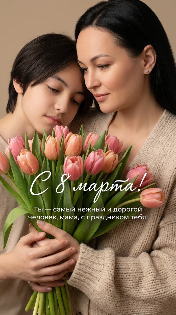 Мама и сын - Открытка на 8 марта