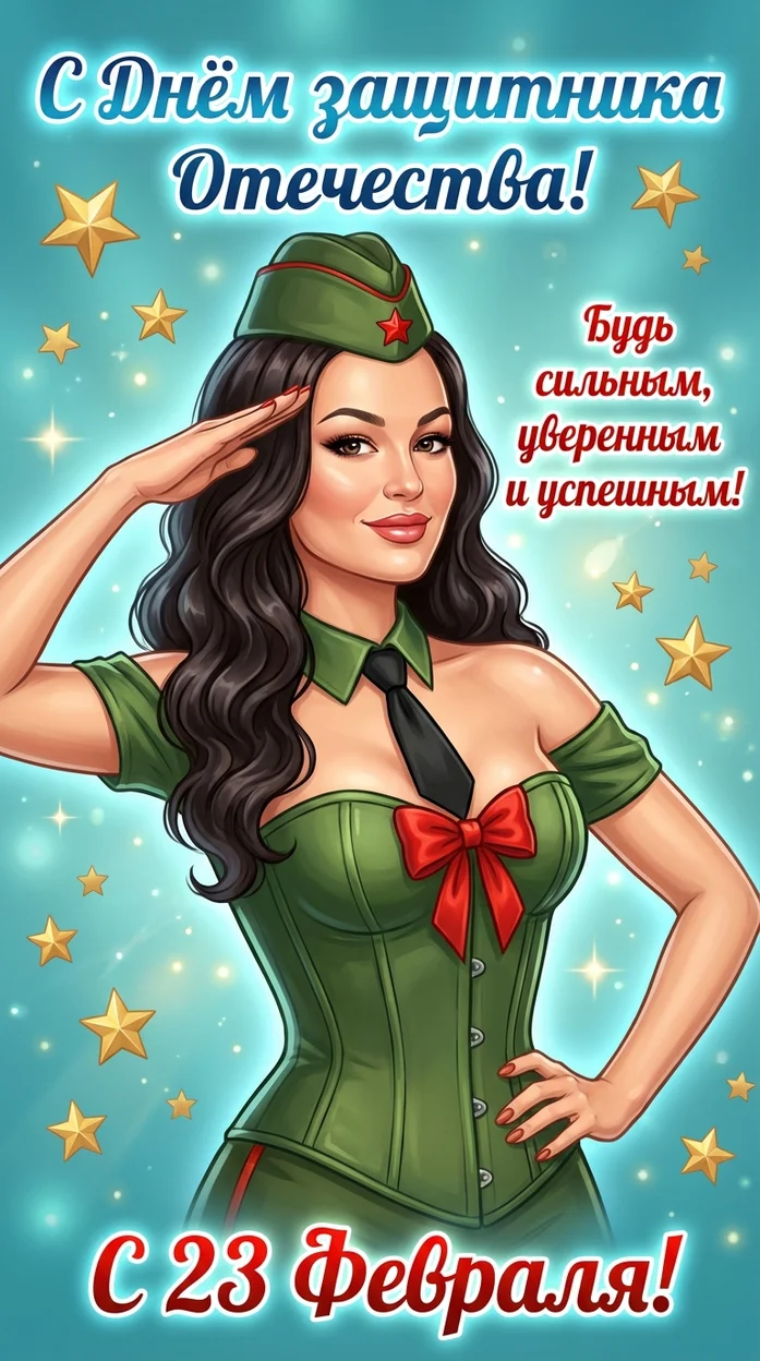 ИИ-фото — Глянцевая открытка 23 февраля