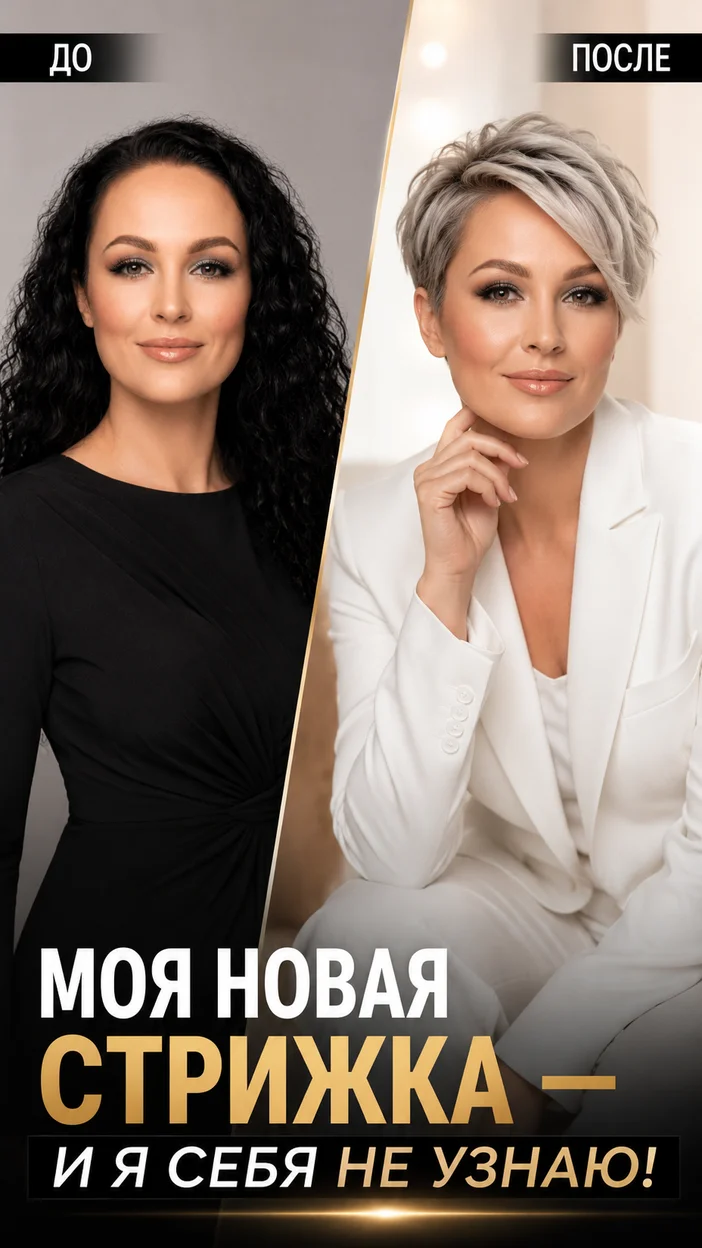 Фотооткрытка с текстом «МОЯ НОВАЯ СТРИЖКА — И Я СЕБЯ НЕ УЗНАЮ!»