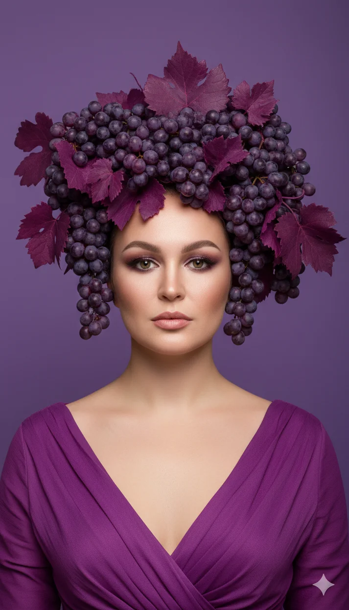 Девушка с виноградной композицией на голове