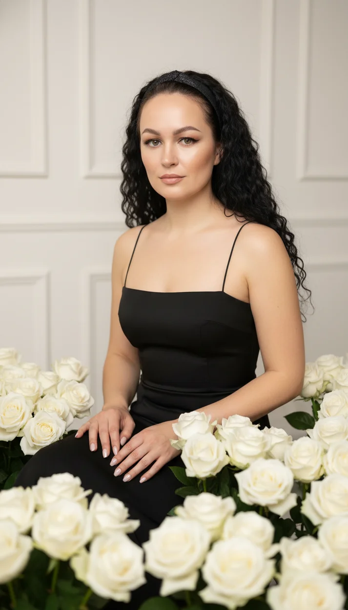 Минималистичный портрет с белыми розами