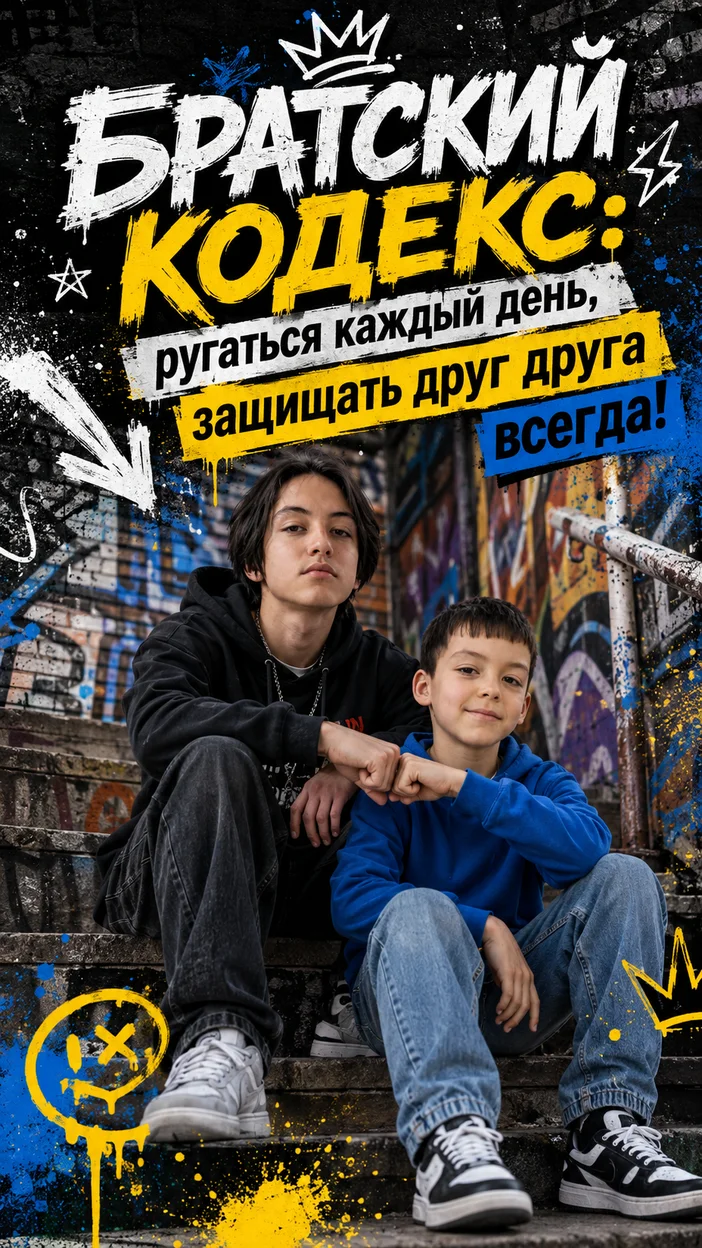 Фотосессия двух мальчиков в streetwear у граффити стены