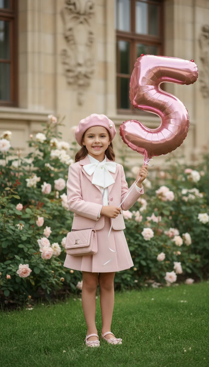  Фотосессия девочки на 5 лет в розовом образе с шариком 5