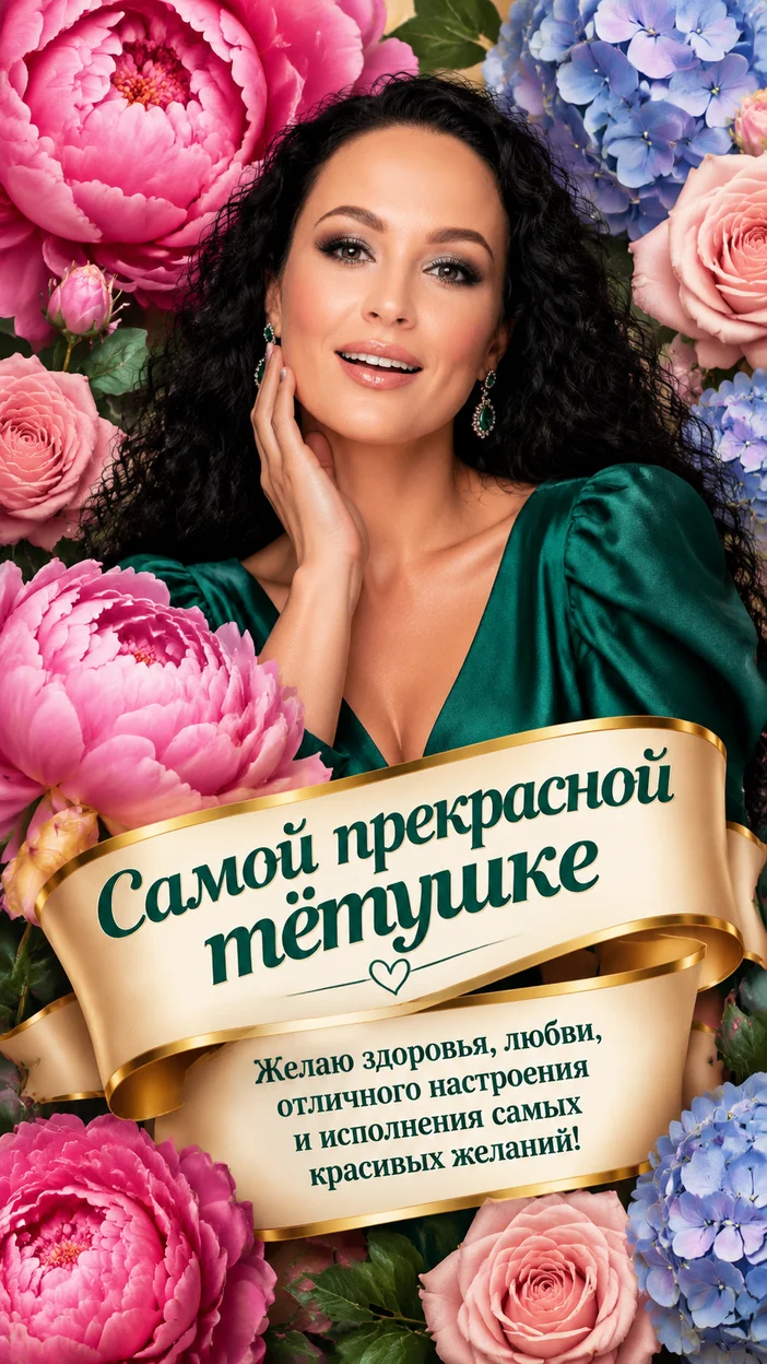 Тётя среди гигантских цветов