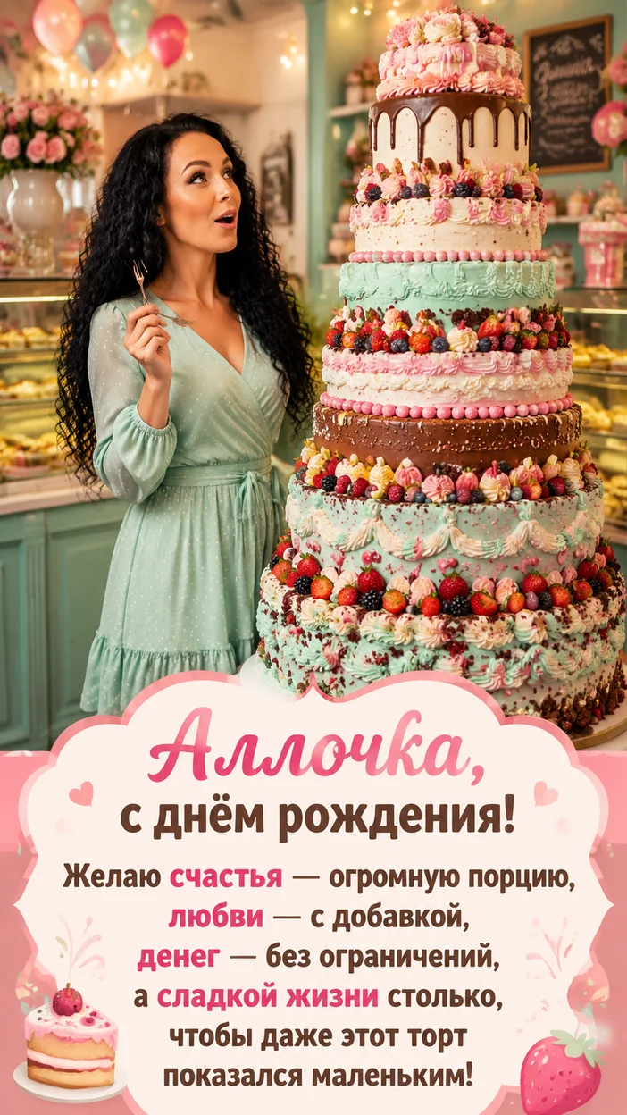 Фотосессия Аллочки у большого торта