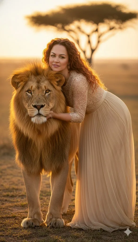 Золотой закат со львом