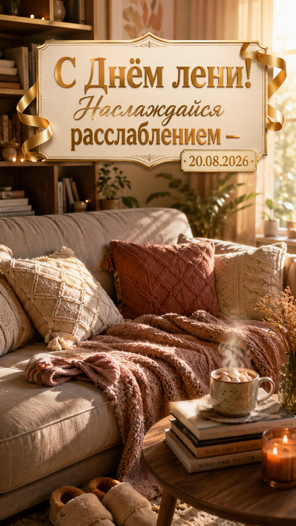День лени — 20.08.2026 — уютный диван и плед