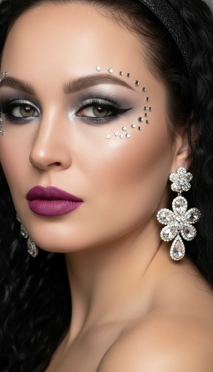 БЬЮТИ-ПОРТРЕТ СО СТРАЗАМИ И СЕРЕБРЯНЫМИ ТЕНЯМИ