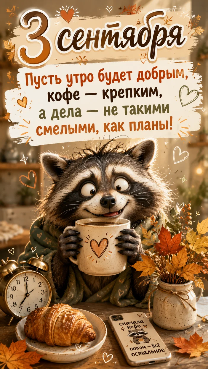 Фотосессия енота с кофе