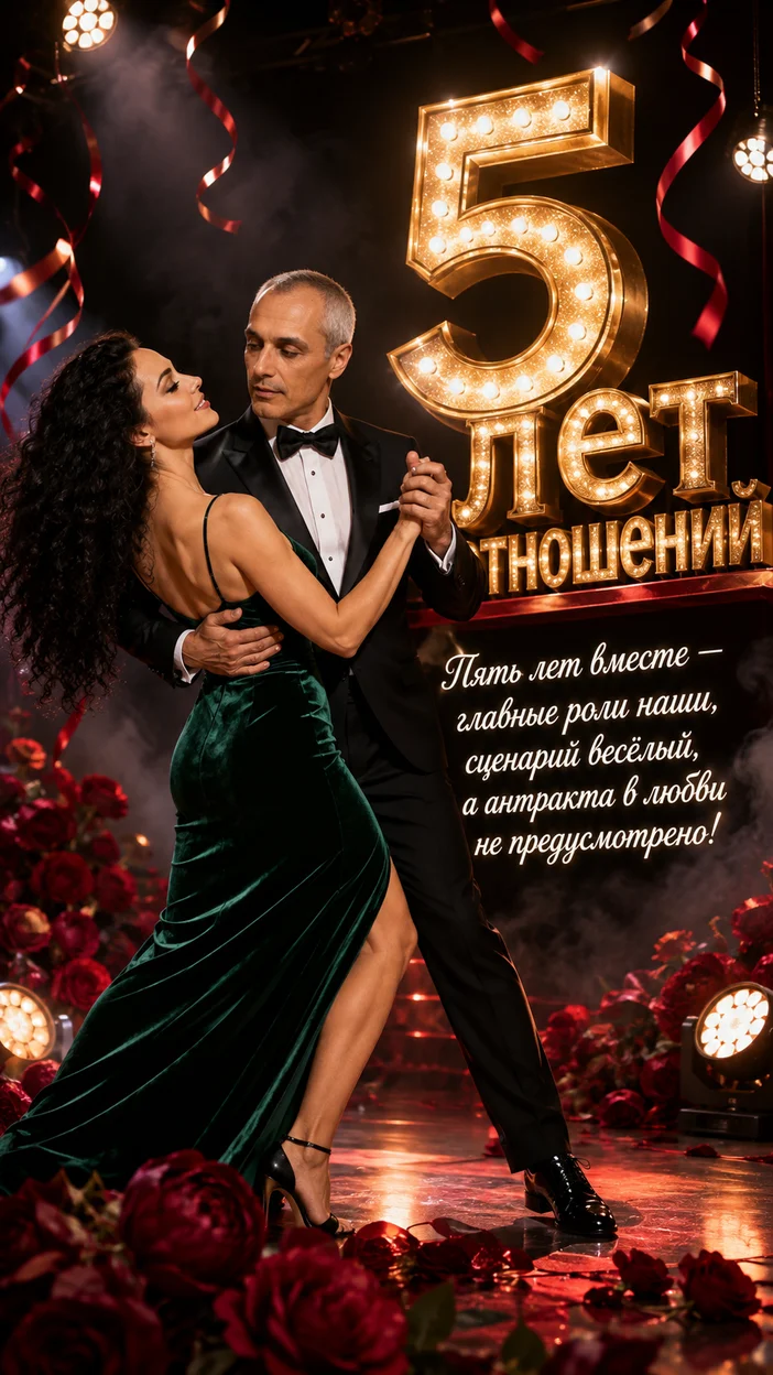 Фотооткрытка паре с поздравлением "5 лет отношений"