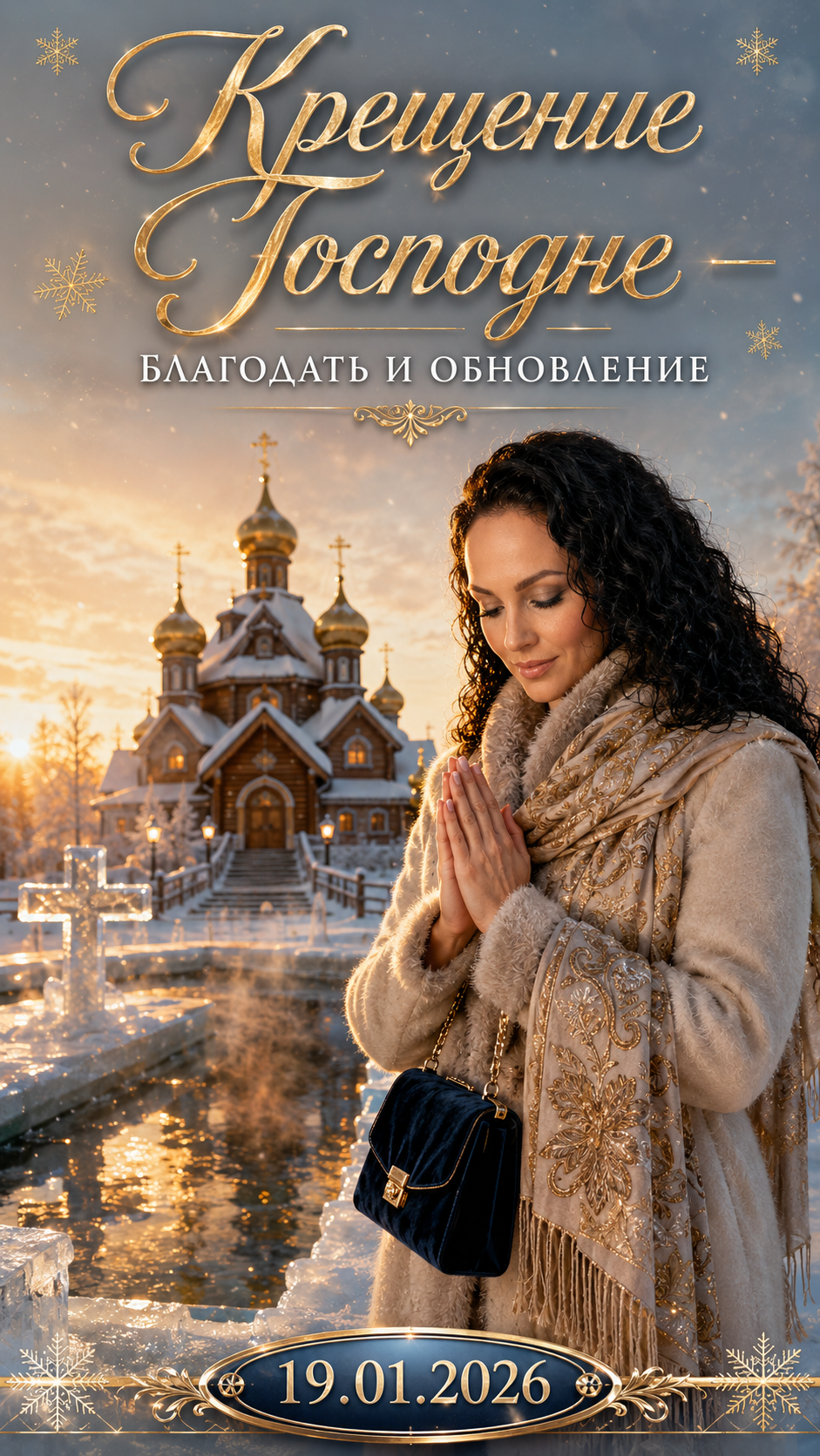 Крещение Господне — 19.01.2026 — торжественная зимняя открытка