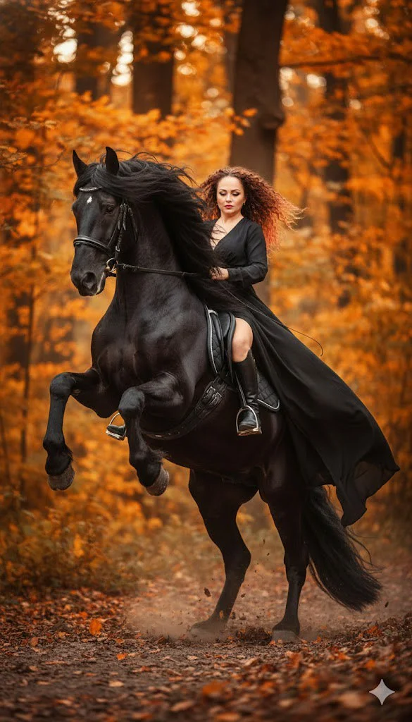 Осенняя драма: всадница в движении