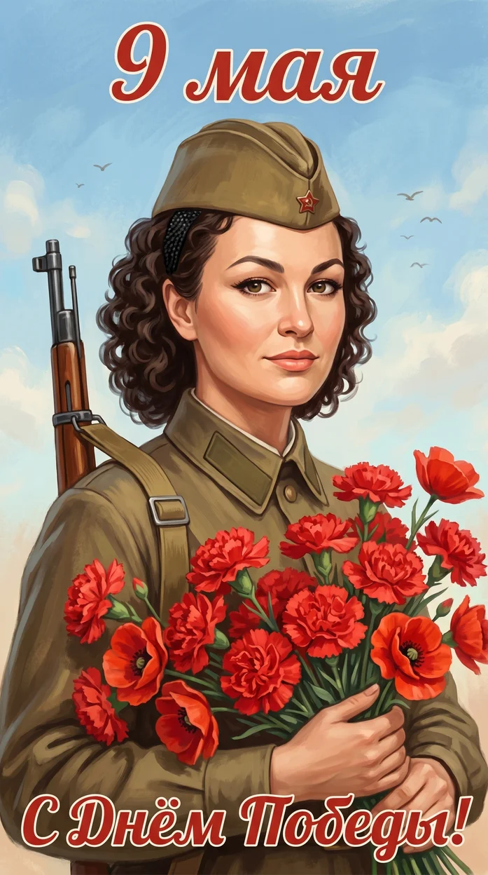 Плакат на 9 Мая с вашим фото и гвоздиками  