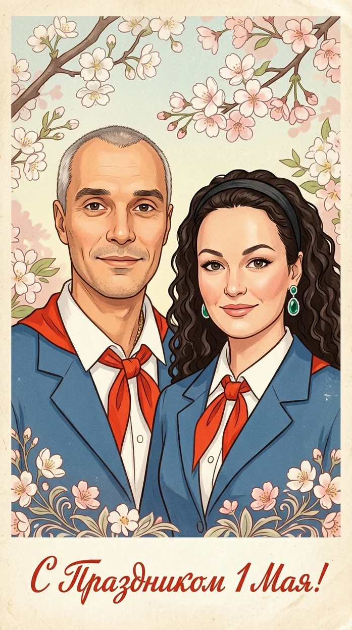 1 мая открытка  с вашим фото - Советская ретро-иллюстрация 