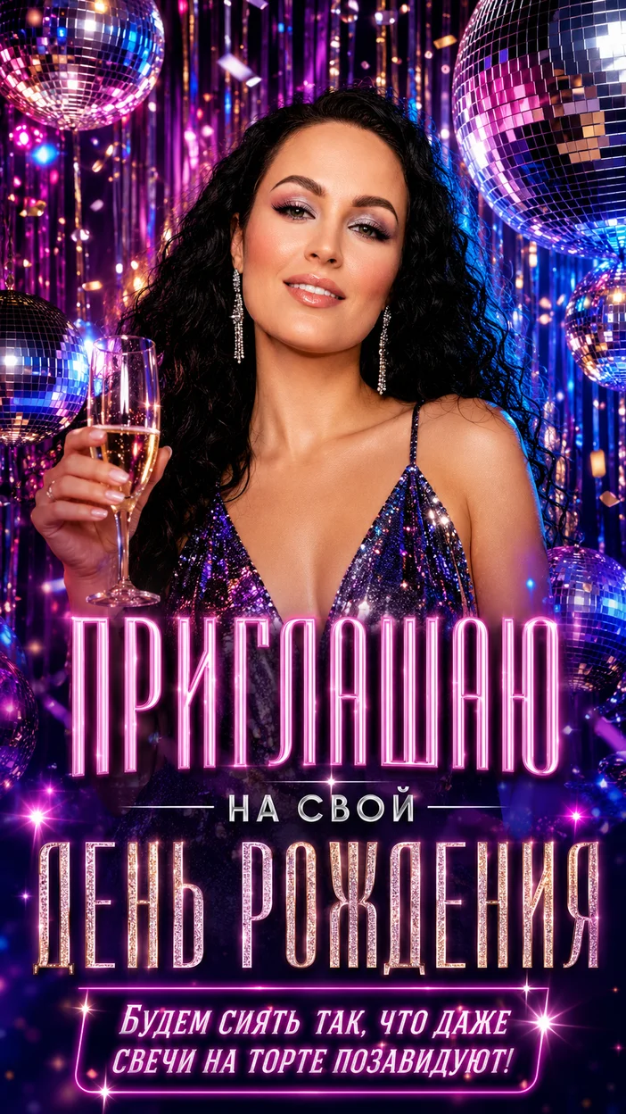 баннер-приглашение на день рождения в стиле диско-вечеринки