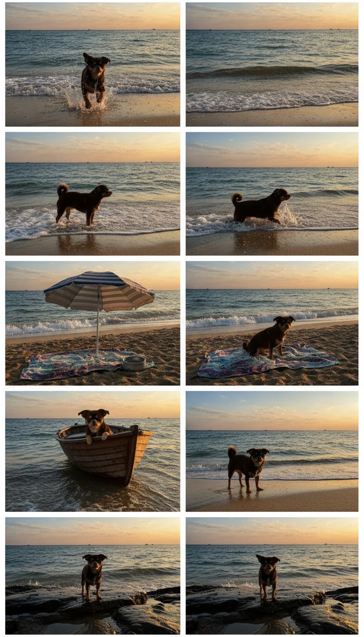 Собака на море фотоколлаж с ии 