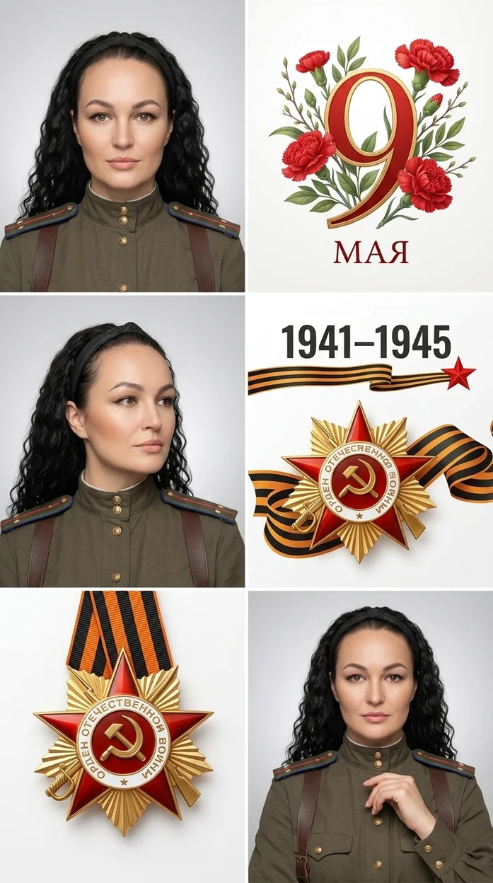 квадратный коллаж ко Дню Победы в едином современном стиле.