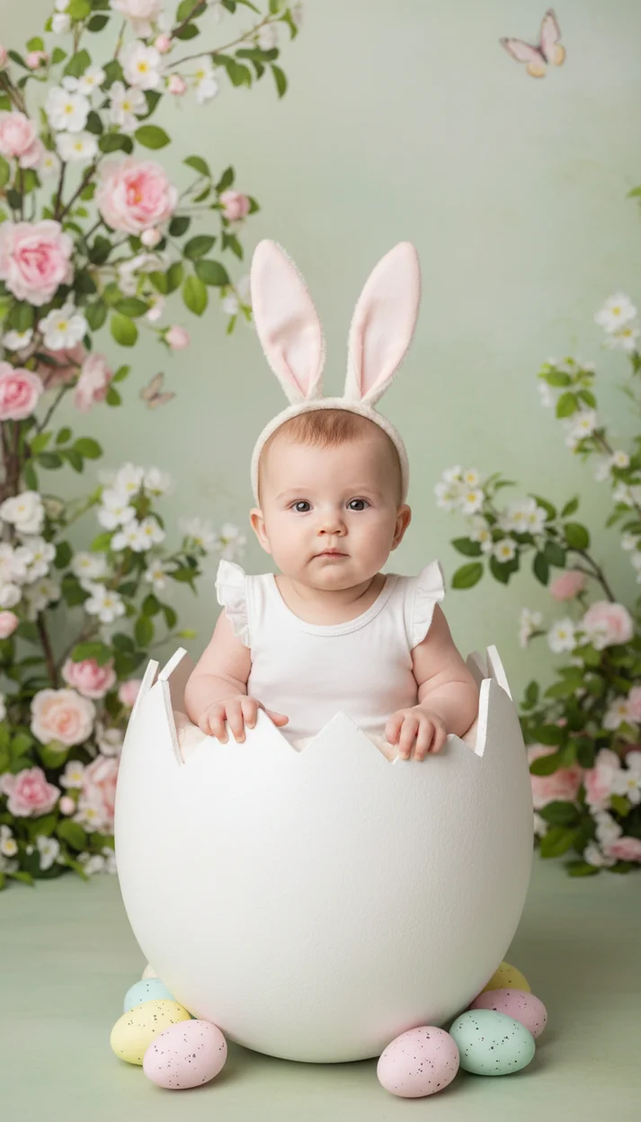 Малыш в скорлупе с ушками кролика