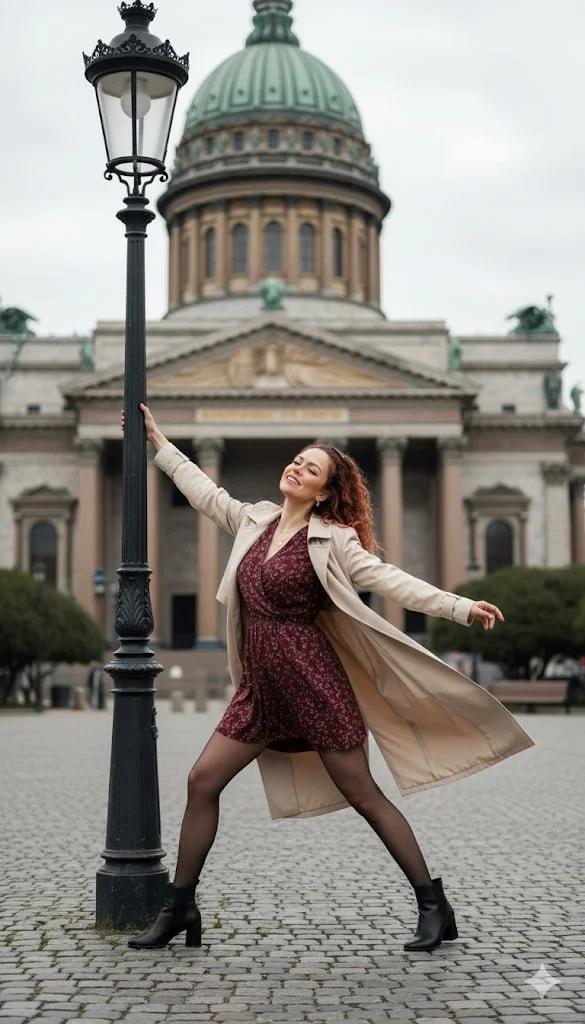 ИИ-фотосессия — Динамичная мода у собора