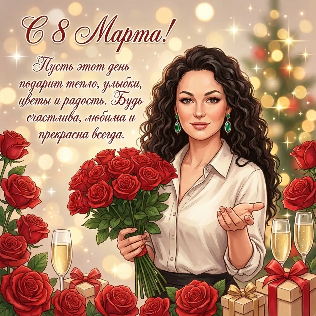  Праздничная открытка в романтическом иллюстрационном стиле с вашим фото 