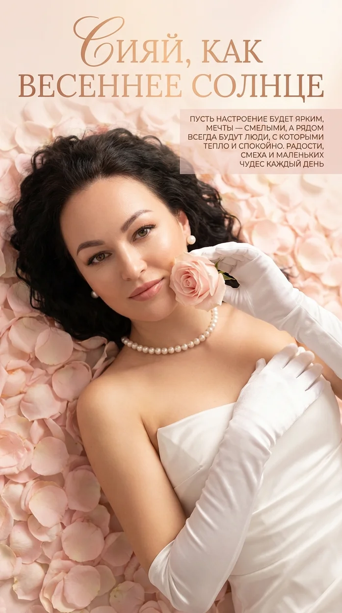 Сияй, как весеннее солнце - открытка с текстом и вашим фото 