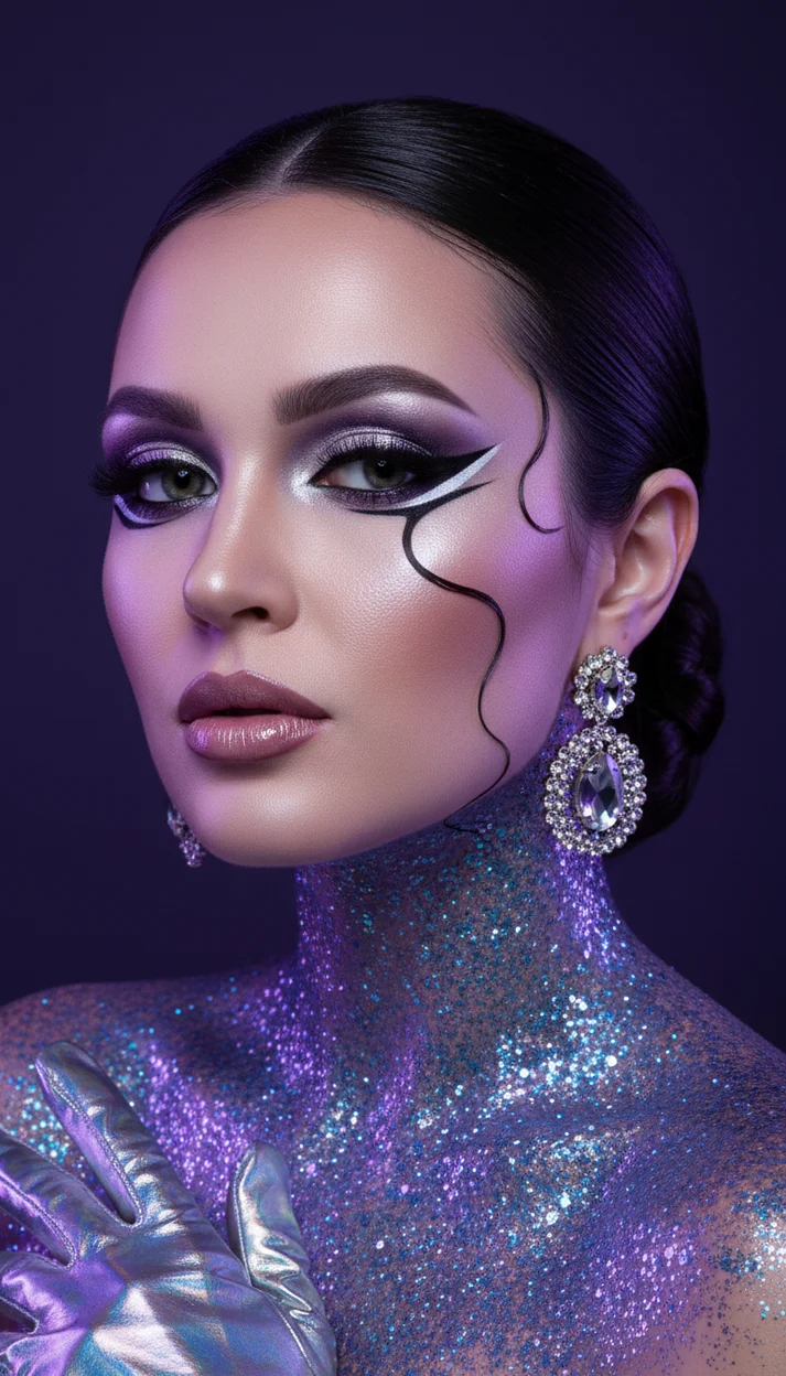 БЬЮТИ-МАКИЯЖ С СЕРЕБРЯНО-ФИОЛЕТОВЫМИ СТРЕЛКАМИ