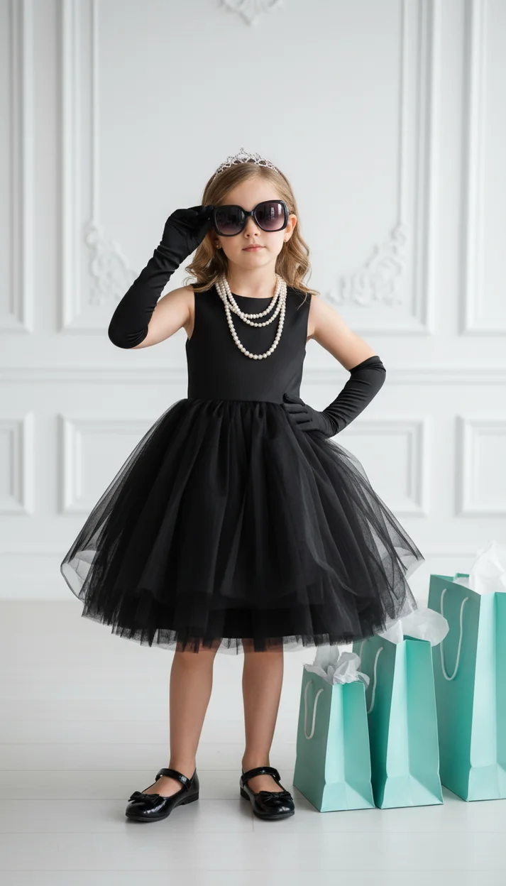 Гламурный портрет ребёнка с покупками в стиле маленькой леди