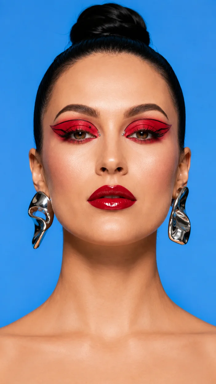 Фотосессия дерзкий фешн‑beauty в студии с голубым фоном