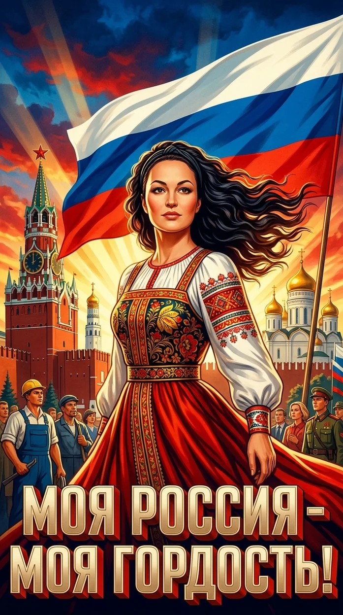 плакат в стиле советской агитационной живописи 1960-х годов 