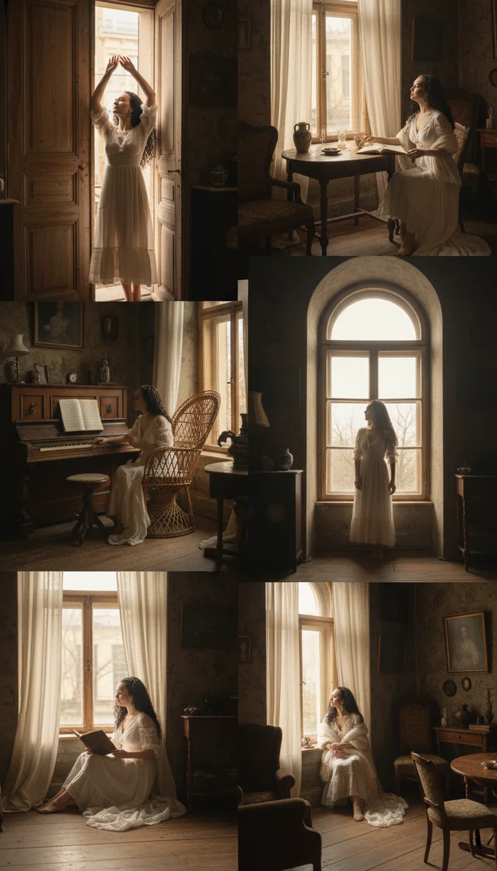 Фотореалистичная художественная фотосерия в стиле винтажной европейской фотографии