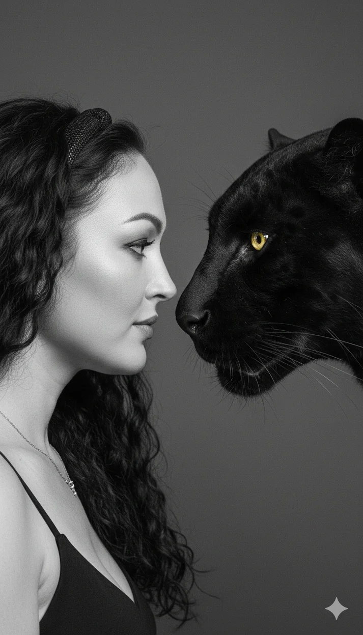 ЧБ фото девушка с пантерой 